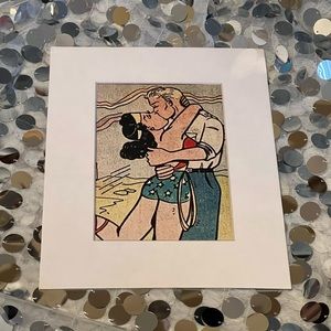 Wonder Woman Steve Rogers Kiss comic Art matted pop love romance